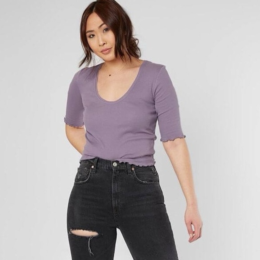 Free People Intimately Purple Mauve Francis Tee Lettuce Hem‎ Scoop Neck Top